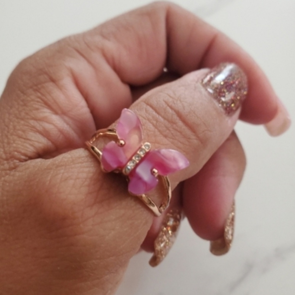 Pink Butterfly & Rhinestone Ring NWOT - Picture 12 of 14